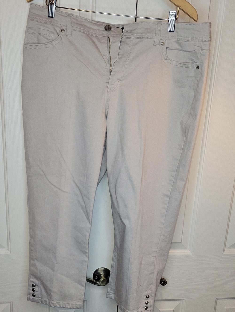 Nine West Light Beige Cropped Chinos with Hem Button Detail
